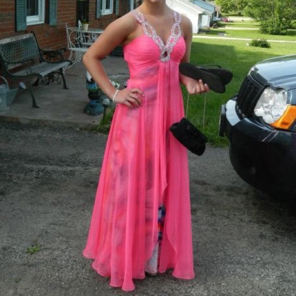 Pink long Cassandra Stone by Mac Duggal prom dress